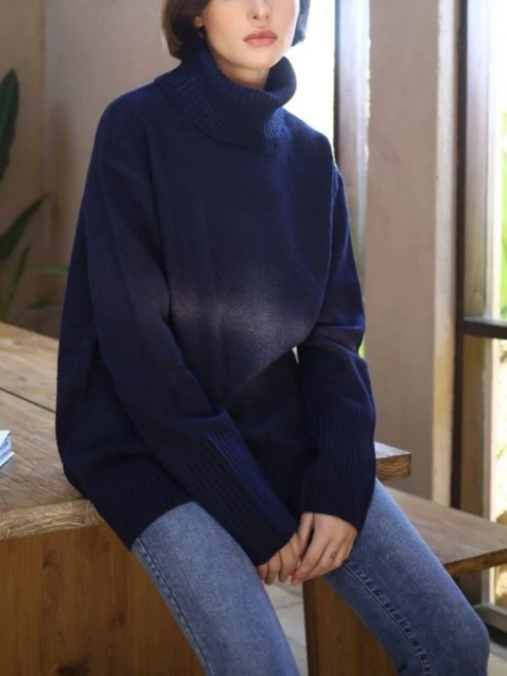 Echo Verde Dog Walker Chunky Cowl Turtleneck Sweater Oversized Long Slouchy Cozy - Picture 9 of 10
